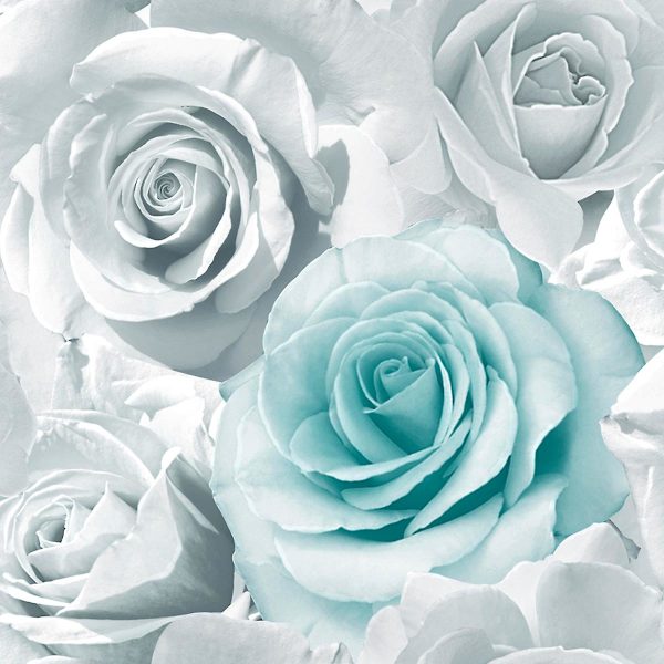 Madison Rose Glitter Blomster Tapet Muriva Aqua/Grey