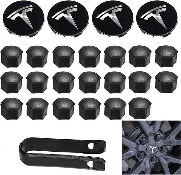 Tesla Model 3 Model Y Aero hjulkapselsæt med logo - sort