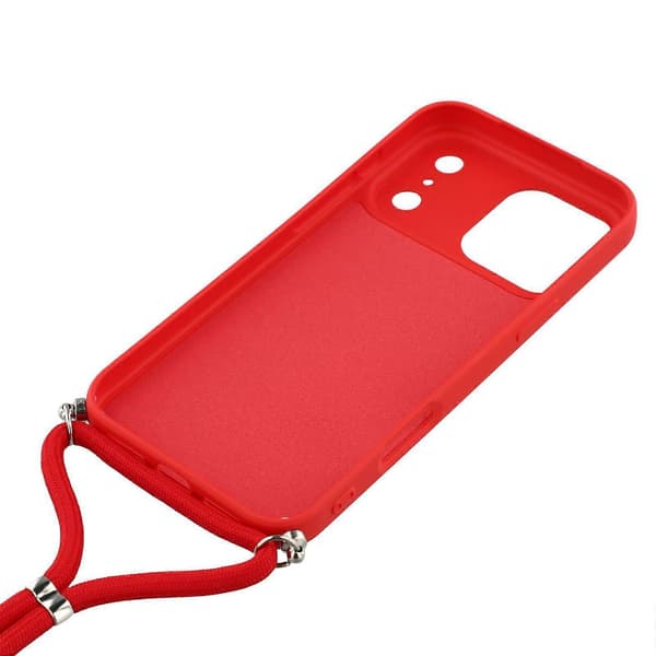 Skal för iPhone 17 Pro, mjukt TPU-fiberfoder, telefonfodral med axelrem Red