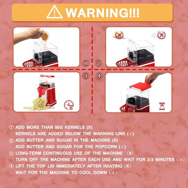 Corn Popcorn Machine, Electric Household Automatic Mini Air Popcorn