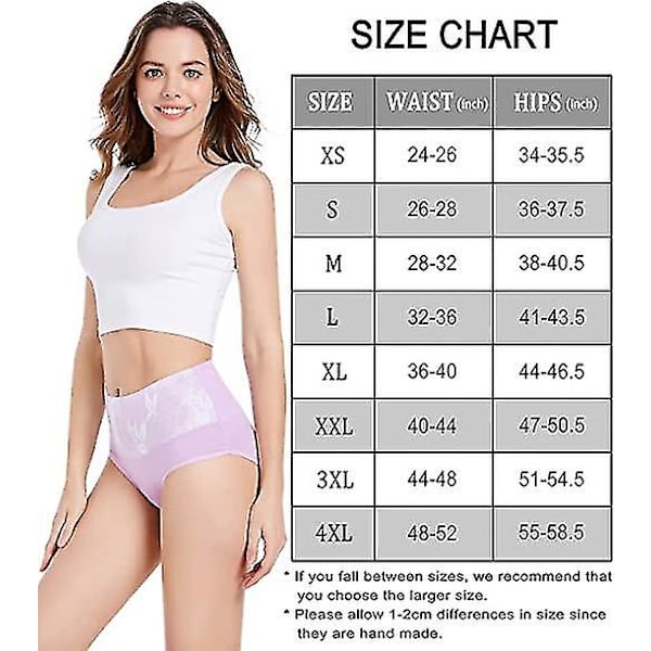 8-pakks Truser i Bomull Høy Midje Magekontroll Truser Dame Rose Jacquard Dametruser mix colors-8pcs XXL