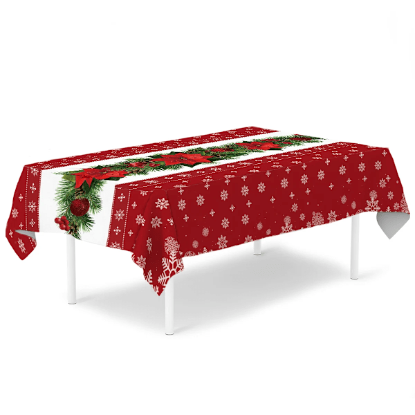 Mub - Julduk med tomte, snöflingor, röda blommor, fläckbeständig bordslöpare för juldekorationer XS0317-11