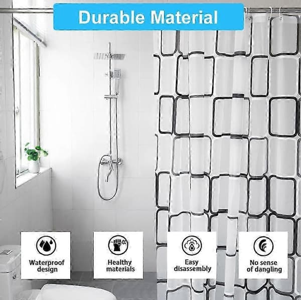 Unikt badeforhæng med 12 plastikkroge, 72x72 tommer plastikbadeforhæng til