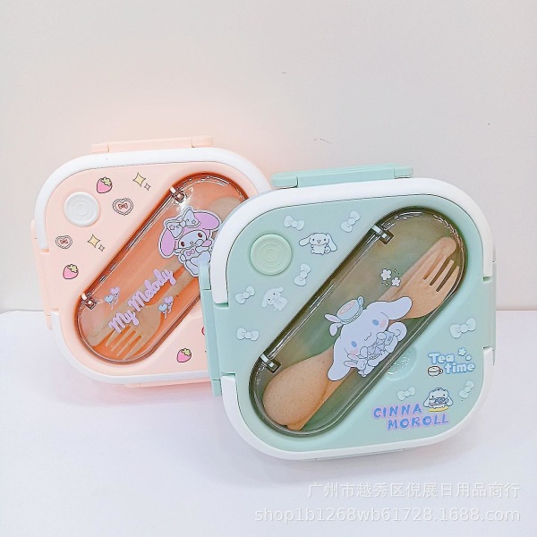 Born Pretty Sanrios Kuromi Cinnamoroll Mymelody Kawaii Anime Tecknad Mikrovågsugn Lunchlåda med sked Ätpinnar 2/3 Grid Lunchbehållare Box Pink*1100ml
