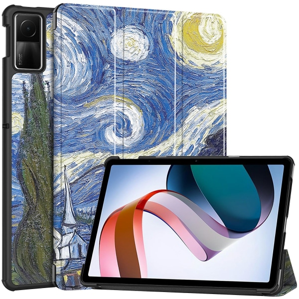 For Xiaomi Redmi Pad Se PU Lær Tabletveske Mønstertrykk Tabletdeksel Med Tri-fold Stativ Starry Sky