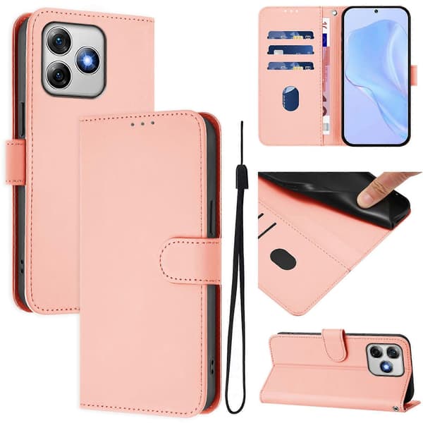 Skin Feel Solid Color Leather Phone Case med snor Pink For Ulefone Note 18 Ultra