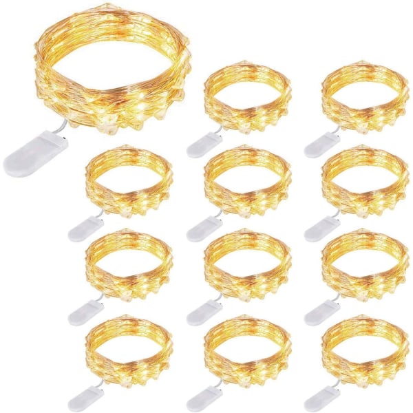 12 st LED-ljusslingor, Batteridrivna, 20 LED, 2m (6,5ft) Mikrokoppartrådslampor