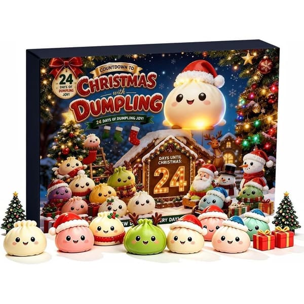 Adventskalender 2026 med pomeranian i pyjamas, 2D-overraskningsboks
