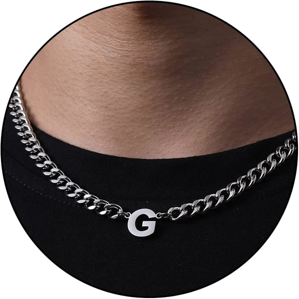 Indledende A-z cubanske kædekæde halskæde til drenge mænd kvinder brevvedhæng rustfrit stål 6,5 mm 18+2 tommer smykkegave Silver G