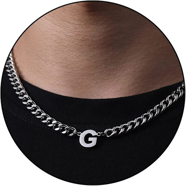 Initial A-z Kubansk Kedja Halsband För Pojkar Män Kvinnor Bokstavsberlock Rostfritt Stål 6.5mm 18+2 Tum Smycken Present Silver G