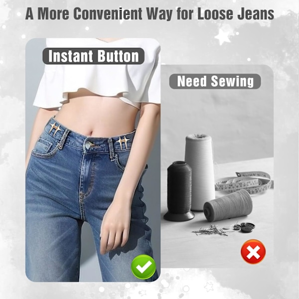 Par Jeans Knappar Pins, Fyruddig Stjärndesign Åtdragningsknappar, Justerbar och Syfri Metallbyxor Midjejusterare Gold