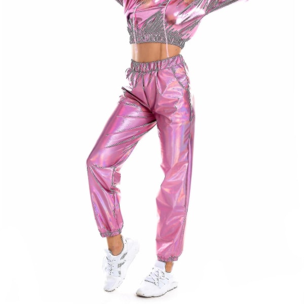 Dammode Holografiska Streetwear Club Coola Blanka Casual Byxor Pink XXL