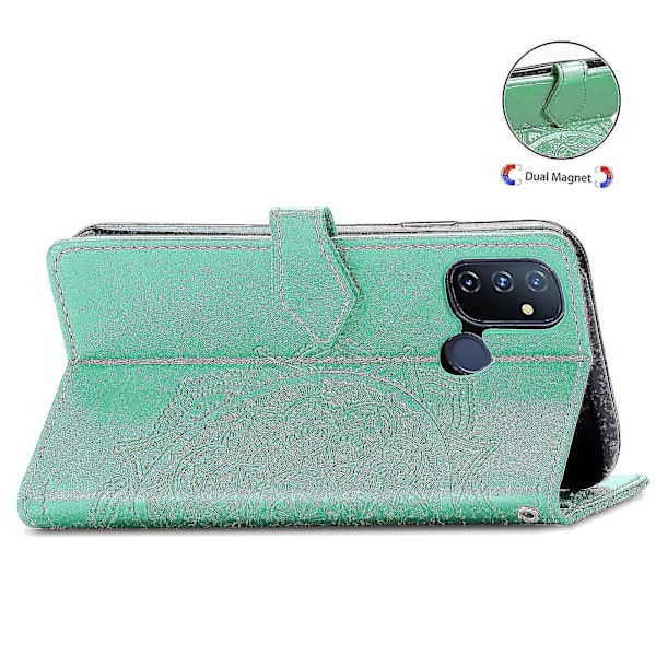 Oneplus Nord N100 Etui Læder Pung Cover Embosseret Mandala Magnetisk Flip Beskyttelse Stødsikker - Grøn