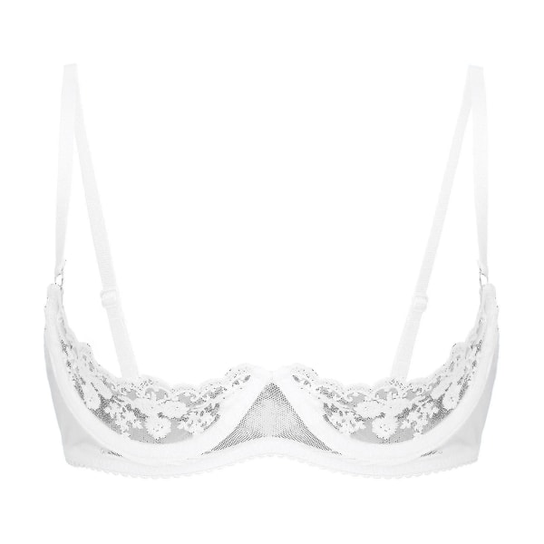 Kvinder 1/4 kopper bøjle-bh Halter-hals O-ring gennemsigtige blonder Push Up-bh-undertøj Lingeri bryst åben bh'er Undertøj Xinmu White D XL