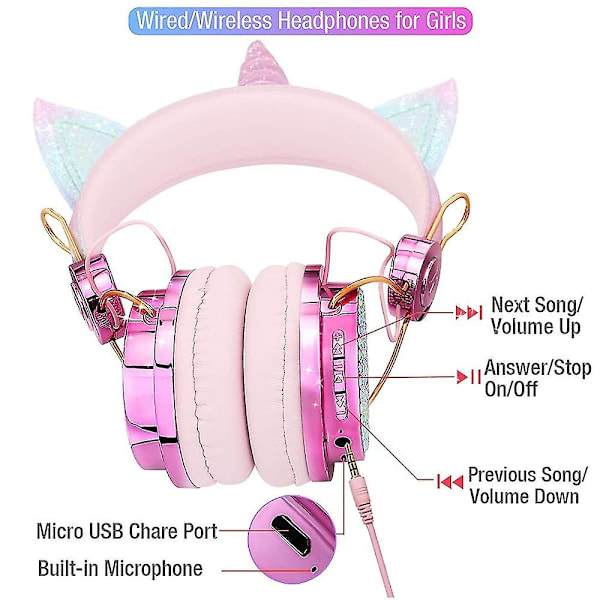 Trådløse Hovedtelefoner til Børn Enhjørning Hovedtelefoner med Justerbar Pandebånd (Rosenguld) - WELLNGS