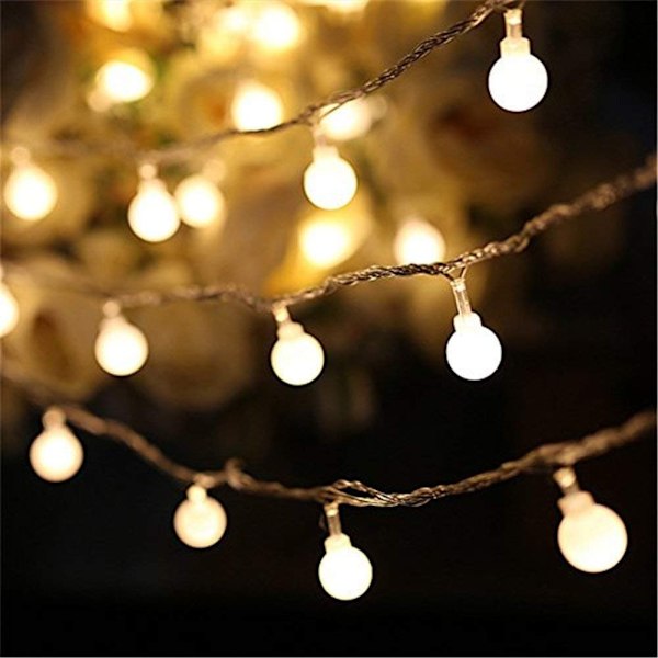 Silikon Fairy Light Kæde til Julepynt Hjemmet Hvid kugle. Varmt lys. White ball. Warm color. 6 m40lights 3 battery packs