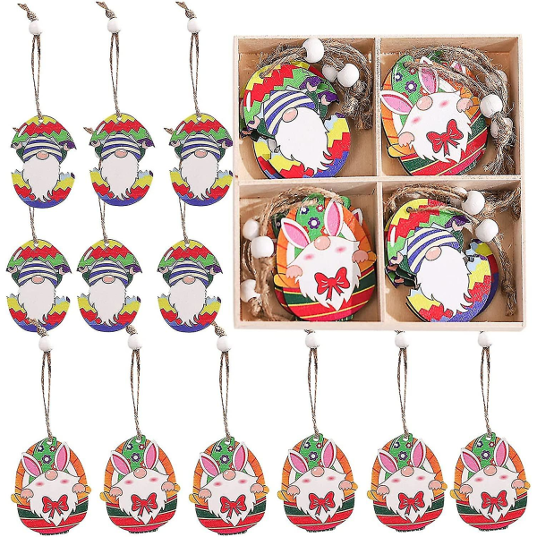 12st påsk Gnome trä hängande ornament set, trä tomtar dekorationer Hy color 1