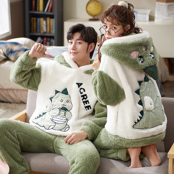 Loungewear Par Pyjamasset för Par Kvinnor Män Vinter Tjock Pyjamas Sovkläder
