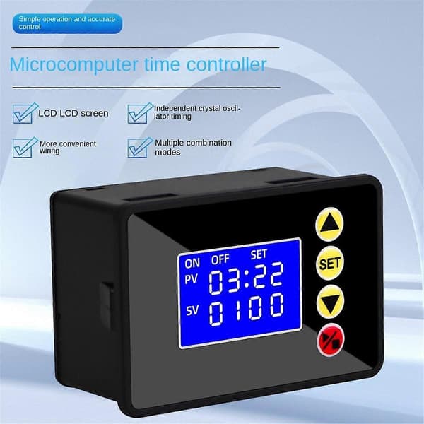 Programmerbar Digital Switch Relä Kontroll Tidskontroller Fördröjningsrelä Cykeltiming På/Av AC110-220V Black