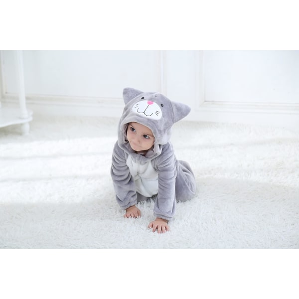 Reedca Toddler Dinosaur Kostym Barn Söt Huvad Onesie Djurkostym Halloween Gray Cat 24-30 Months