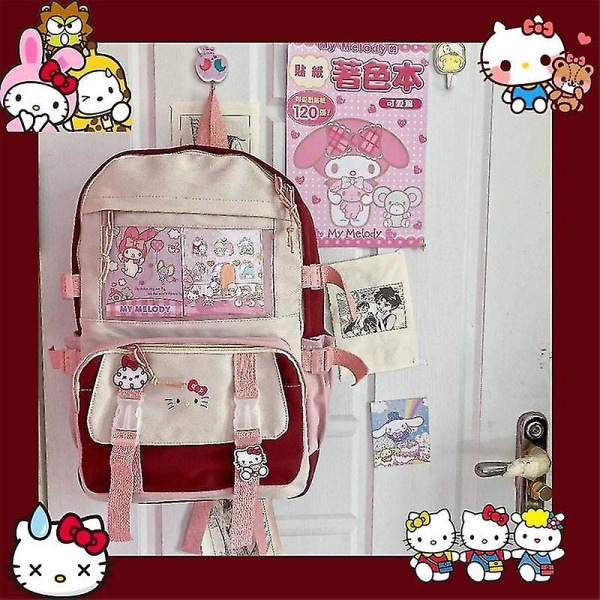 Kawaii Sanrio Mymelody Kuromi Cinnamoroll Pompom Purin Uusi Reppu Piirretty Suuri Kapasiteetti Opiskelijan Koululaukku Ulkoilureppu K