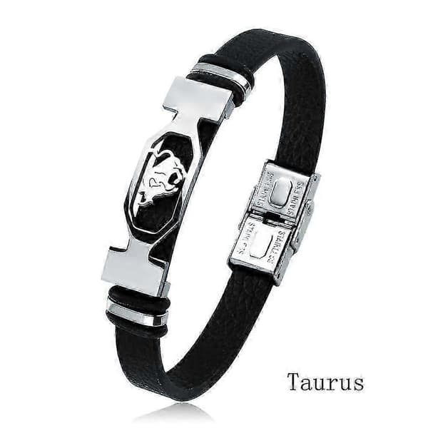 12 Zodiac Rustfrit Stål Læder Wrap Armbånd til Mænd & Kvinder Taurus