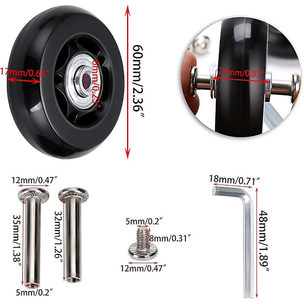 Varapyörät matkalaukulle, pyörän laakerin korjaus matkatavaralle 60*18mm, musta