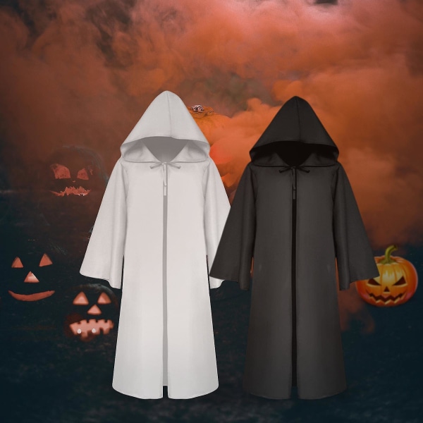 Halloween-kappa med huva Unisex Barn Barnkappa Rollspel Cosplay Lång Kappa Gotiska Kostymer Ytterkläder Solid Medeltida Kappa Halloweenfest Rekvisita Black L