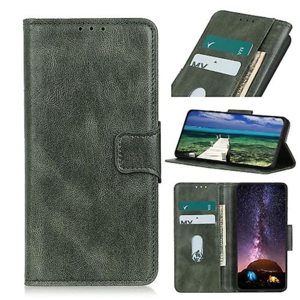 Til iPhone 15 Mirren Crazy Horse Texture Vandret Flip Læder Telefon Case (sort) Dark Green For iPhone 15 Plus