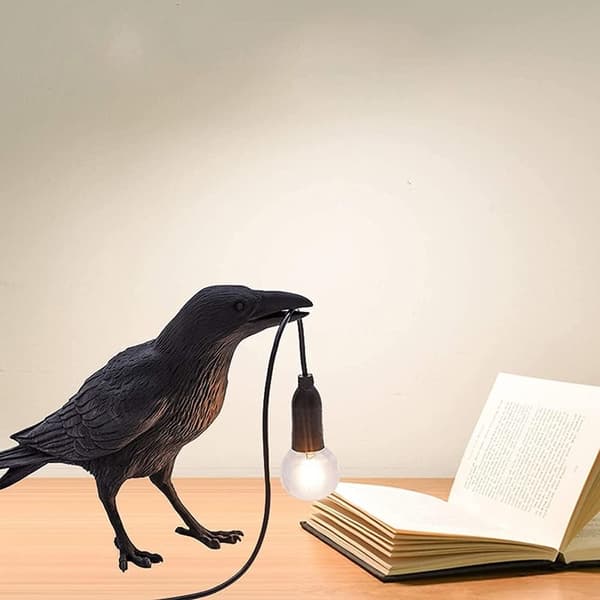 (Black) Raven Table Lamp, Realistic Resin Standing Desk Lamp, LED