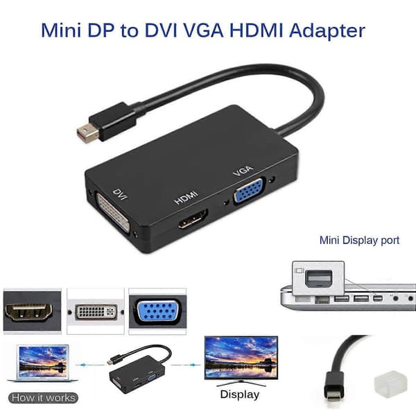 Mini Display Port -yhteensopiva VGA DVI -sovittimen kanssa