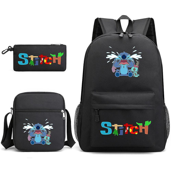 Stitch Tredelt Skoleveske Casual Ryggsekk Black 5