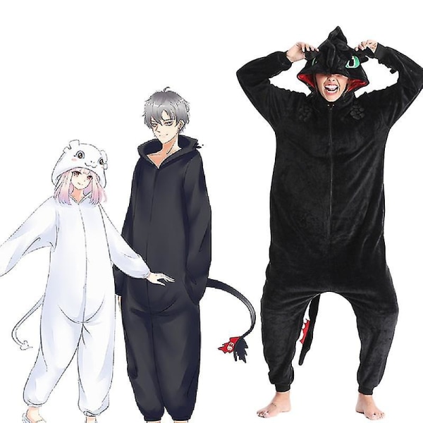 Ny Sådan træner du tandløs drage Onesies Flanell Pyjamas Voksen Børn Halloween Party Cosplay Kostume Jumpsuit E46762ac_vv Black S (140-155cm)