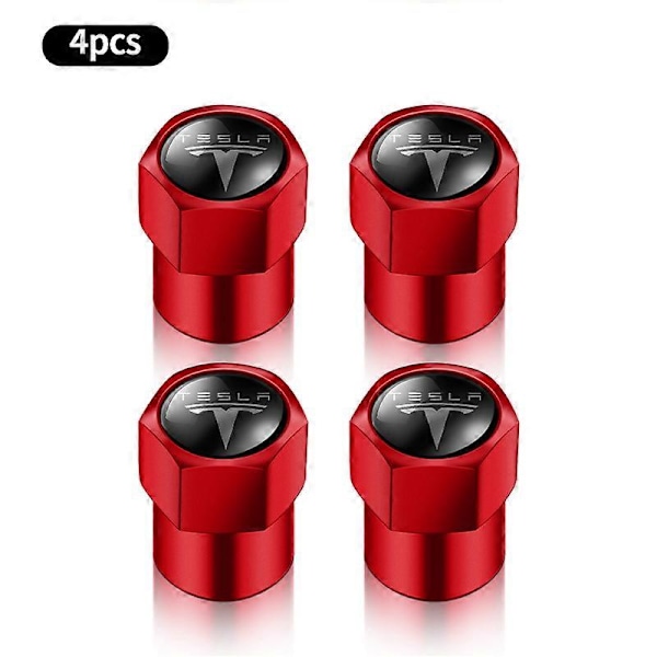 4 st Däckventillock för Bilhjul, Däckfälg, Lufttät, Vattentät, för Tesla Model 3 Model X Model S Model Y Biltillbehör Red