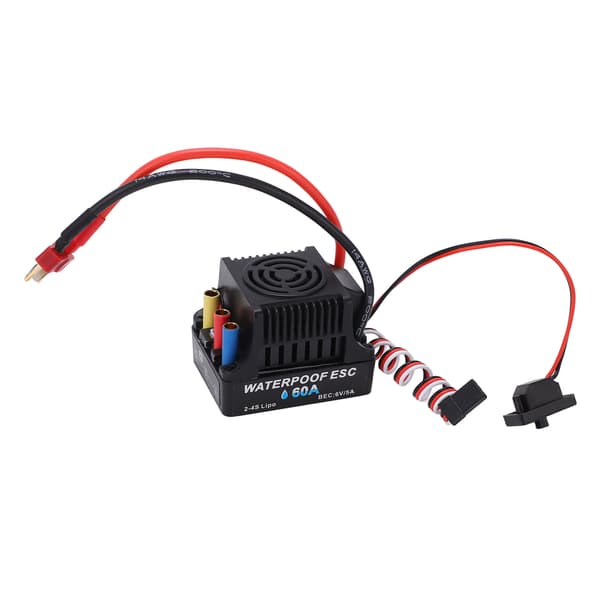 60A Brushless ESC Excellent Acceleration Efficient Operation Waterproof T-Plug Black ESC for 1/10 RC Car