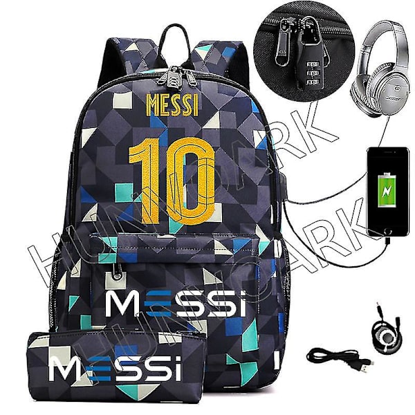 Messi Vedenkestävä Reppu USB-Latauksella Rento Matkareppu Naisille Miehille Suuri Kapasiteetti Matkaläppäri Reppu Koululaukut Light Green
