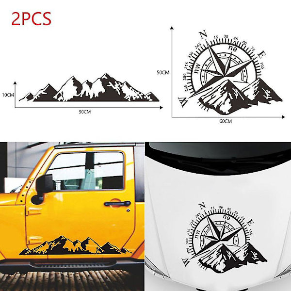 Kompas Bjerg Print Vinyl Bilsticker Navigér Offroad Dekal Udendørs Bilsticker