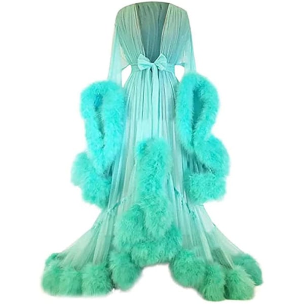 Kvinders Slæbende Lang Kjole Fjer Udvidede Ærmer Kjole Perfekt Til Polterabendfester Mint Green One Size