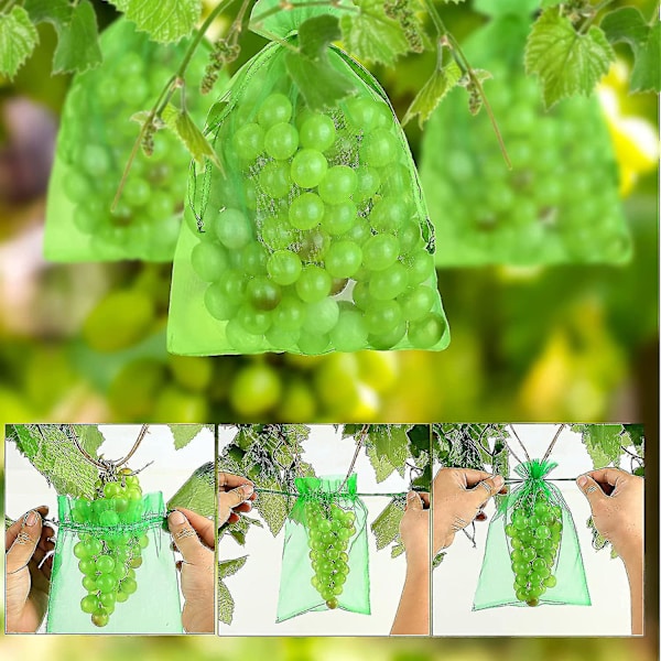 100 stk. Beskyttelsesposer for fruktbunter 30x20cm/10x15cm Organza-pose for druer med snor gir full beskyttelse 15cm