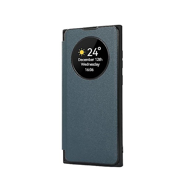 Smart Sleep/Wake Funktion Visningsfönster Premium Läder Flip Fodral Kompatibelt med Samsung Galaxy S24 Ultra/s24 Plus/24 med Kortplats Ställ Green S24 Ultra