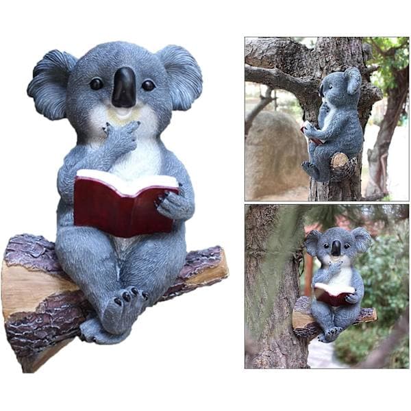 Sun Bear Reading a Book, Garden Statue, Koala Bear Solar LED Light, A