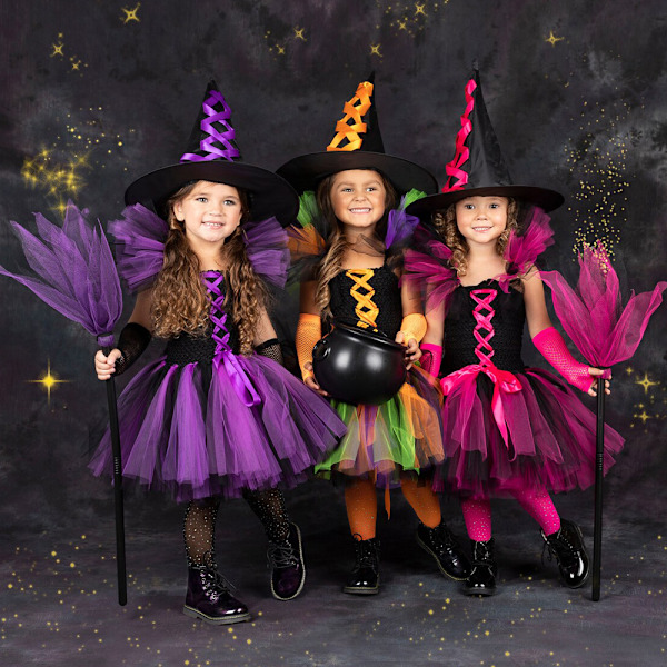 Halloween-kostume til børn, heks cosplay kjole, pige heks kjole sæt Color L