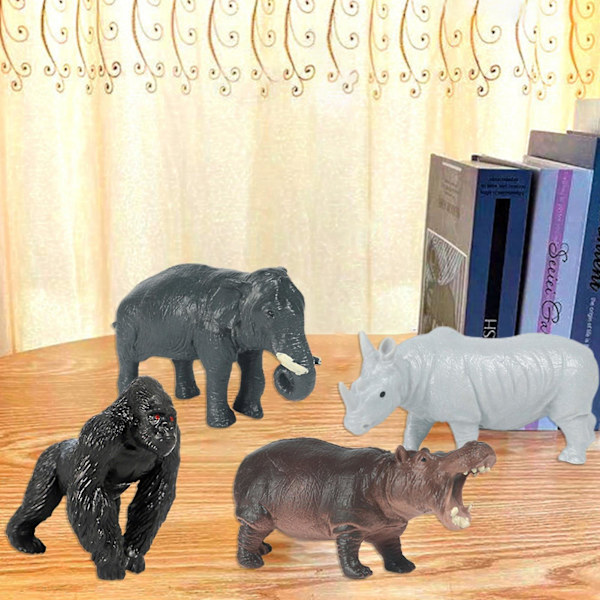 6 stk Dyremodeller Kognitive Evner Klar Tekstur Luktfri Actionfigurleketøy Zebra Neshorn Flodhest Elefant Antilope Sjimpanse Combo For Barn B