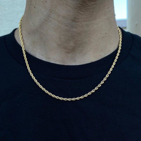 2023 Mote-Kjede i Tau-Stil for Menn, Temperamentfull 3mm Bredde, Rustfritt Stål Kjede Halskjede for Menn, Smykkegave gold 22inch(55cm)