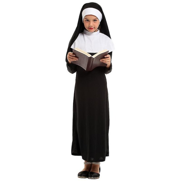 Jenter Kristen Katolsk Religion Misjonær Nonne Svart Kostyme Barn Halloween Bokuke Purim Party Fantasy Fancy Dress L  120-130 CM