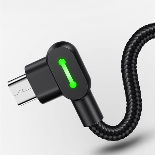 MCDODO VINKELKABEL 90° MICRO USB HURTIGLADING DOBBELSIDIG QC 3 LED 2M