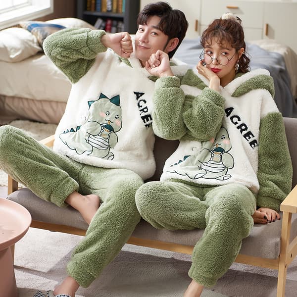 Loungewear Par Pyjamasset för Par Kvinnor Män Vinter Tjock Pyjamas Sovkläder