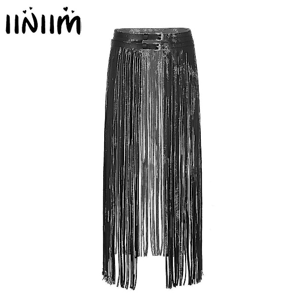 Damernas Mode Clubwear Läder Spännen Gothic Punk Lång Frans Dekoration Skirts Bälte Nattklubb Kostym Cosplay Fester Kjolar White