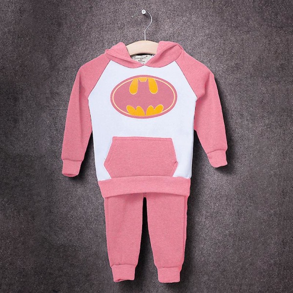 Barne-Batman-dress med langarmet hettegenser og bukser Pink 1-2 Years