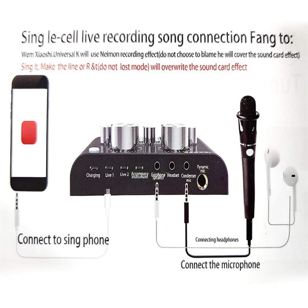 V8 Ljudkort, Karaoke Recording Mobile Audio Mixer, Audio Live Broadcast Ktv Ljudkort